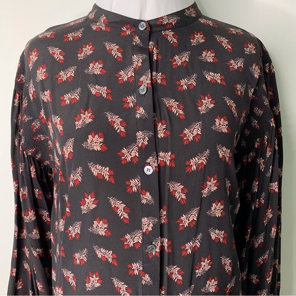 FRAME Women's Black Silk Long Sleeve Floral Button Down Blouse Size Small - Picture 2 of 8